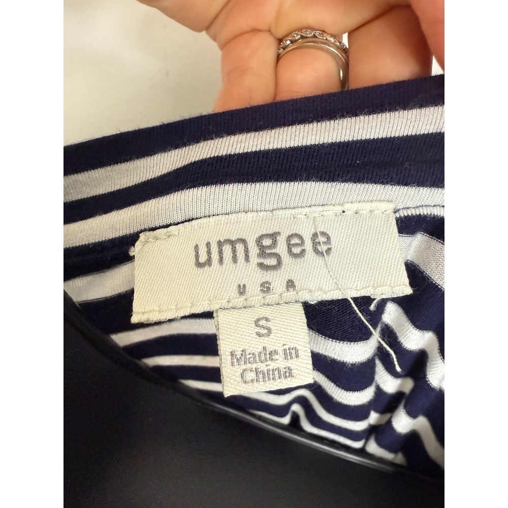 Umgee Blouse Shirt Top Women Small 3/4 Sleeve Pullover White Blue Stripe - Picture 3 of 5